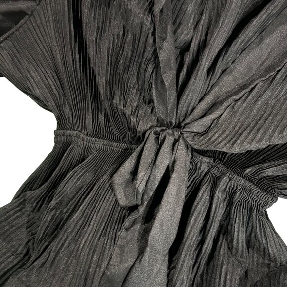 Black WoWo Pleated Puff Sleeve Wrap Top With Tie - Size XXL - Picture 3 of 4